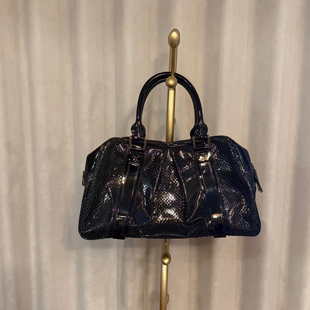 Vintage burberry patent perforated leather bag